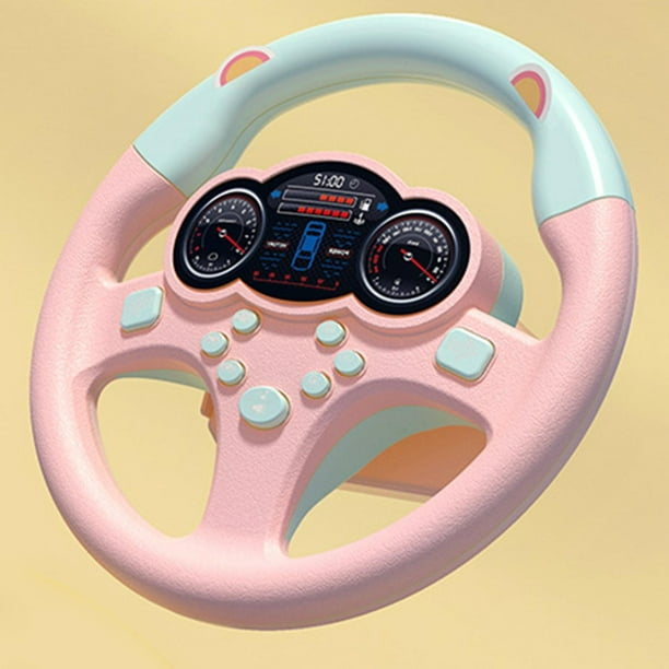 Volant co-pilote de simulation avec base pour jouet de voiture pour  enfants, rose