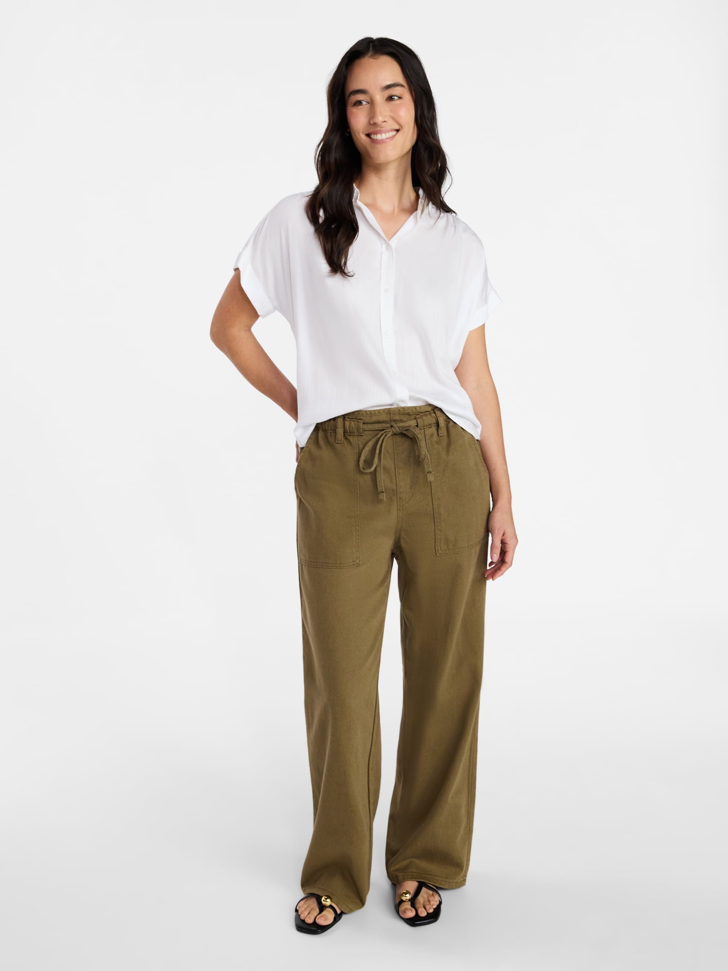 Time and Tru Women's Chambray Camp Shirt with Short Sleeves, Sizes XS-XXXL