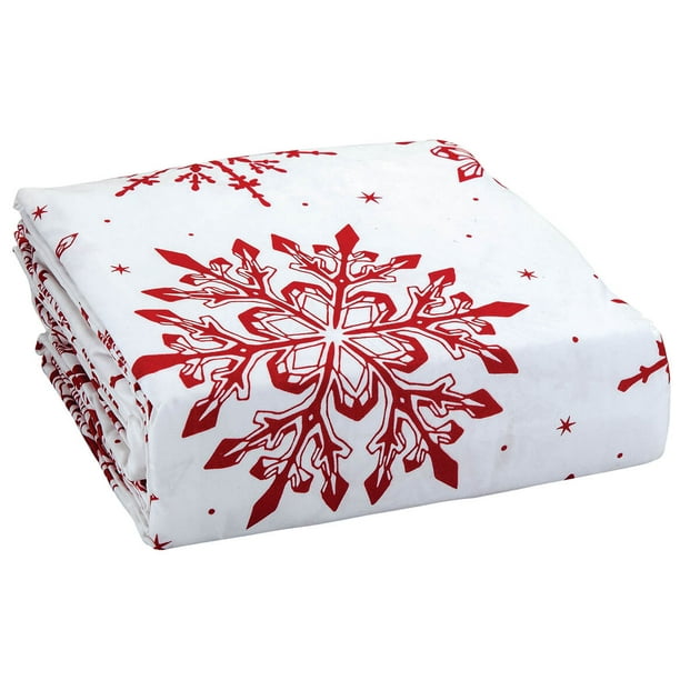 Snowflake Flannel Sheet Set, Includes Fitted Sheet, Flat Sheet and Two Pillowcases, Polyester