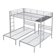 thumbnail image 5 of Full Over Twin Over Twin Triple Bunk Bed for Kids,Metal Triple Bed with Full-Length Guardrail and Ladder,Noise Reduced Structure,Silver, 5 of 12