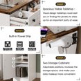 thumbnail image 6 of PAKASEPT Farmhouse White Makeup Vanity Desk with Mirror and Lights, Glass Tabletop Vanity Desk with Drawers, Charging Station, Cabinet, Makeup Vanity Table with Storage Bench for Bedroom, 6 of 12
