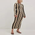 thumbnail image 2 of Femmes Enveloppé Robe Manches Longues Tricot à Rayures Casual Partie Robe de Printemps, 2 of 8