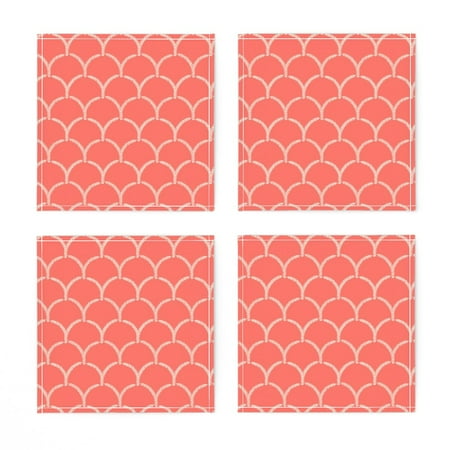 

Linen Cotton Canvas Cocktail Napkins (Set of 4) - Coral Mermaid Scallop Scales Pinks Historical Rococo Feminine Print Cloth Cocktail Napkins by Spoonflower