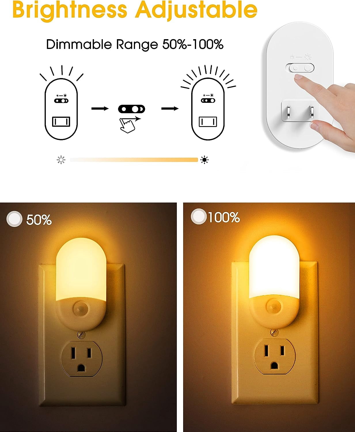 Amber Night Light, Night Lights Plug into Wall[2 Pack], 0.6W 2000K LED Night Light, Dusk to Dawn Sensor, 30/60LM Adjustable Brightness, Automatic Low Blue Nightlight for Kids, Bathroom