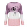 thumbnail image 2 of TWZH Women Dandelion Print Colorblock Splicing Long Sleeves Pullover T-shirt Tops, 2 of 3