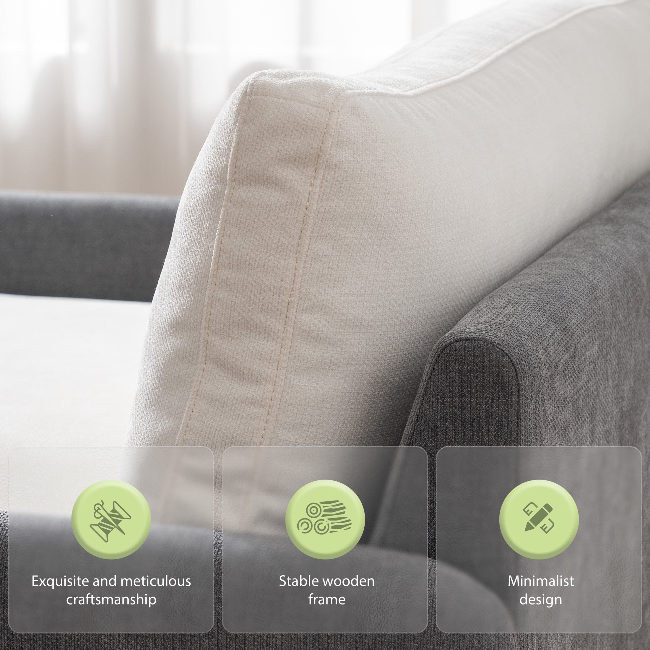 Noble House Iveron Oversized Chenille Upholstered Single Sofa Chair, Armchair Couch with Armrest Pillows, Gray & Cream