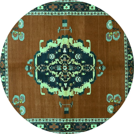 Ahgly Company Machine Washable Indoor Round Medallion Turquoise Blue Traditional Area Rugs, 8' Round