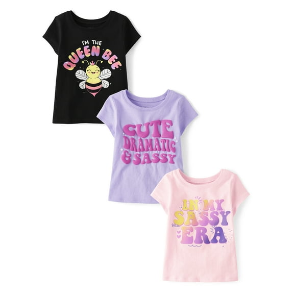 The Children's Place Baby Toddler Girls Short Sleeve Sassy Tee, 3-Pack, Sizes 12M-5T