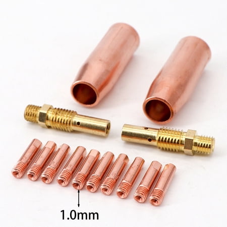 TeeRees 14Pcs/Set Mig Mag Welding Torch Nozzle Gas Nozzle Tip Holder Welding Consumable 0.6/0.8/0.9/1.0mm Contact Tips 1.0mm