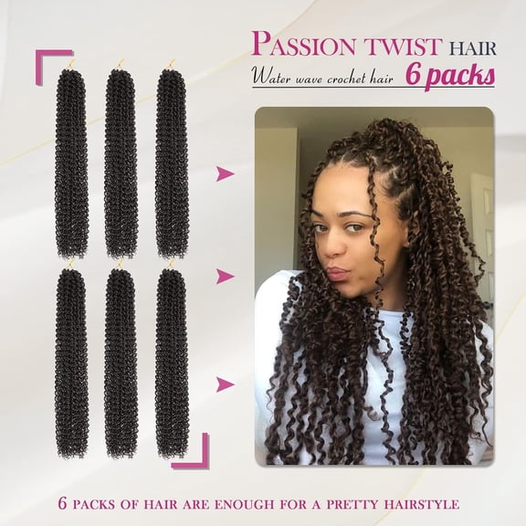 WEIF-6 Packs Passion Twist Hair Water Wave Braiding Hair for Butterfly Style Crochet Braids Bohemian Hair Extensions (24inch, #4, Economy Pack)