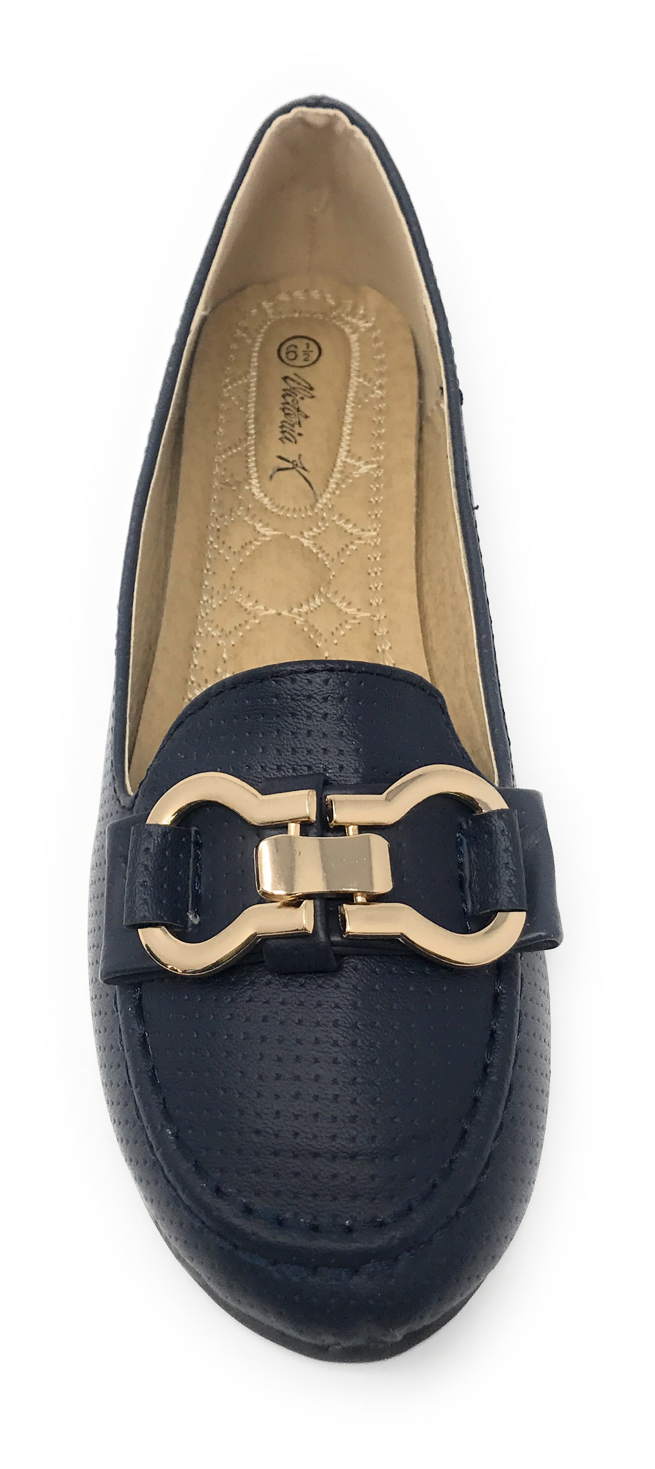 Victoria K Women's Pindot Gold Buckle Loafer Flats