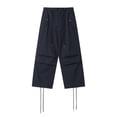 thumbnail image 4 of Pantalones rectos de pierna ancha con cordón plisado, pantalones casuales funcionales de hip hop con tobillos atados, monos sueltos, 4 of 5