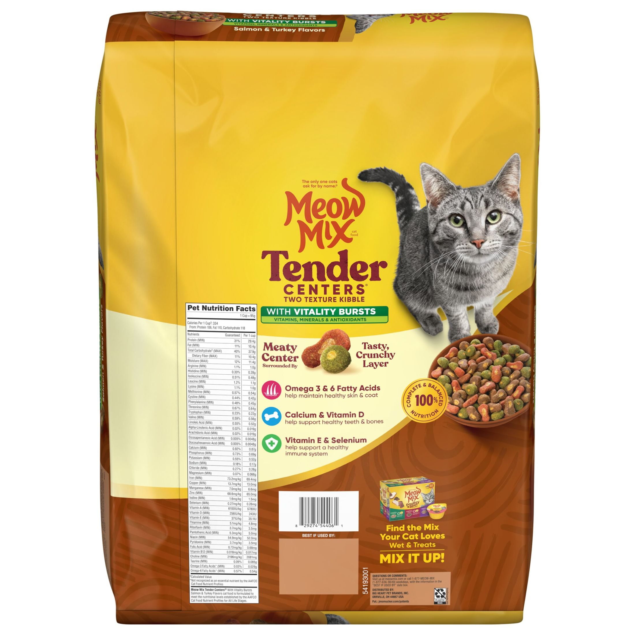 (2 pack) Meow Mix Tender Centers Vitality Bursts, Salmon & Turkey Flavor, Dry Cat Food, 14.2 lb. Bag