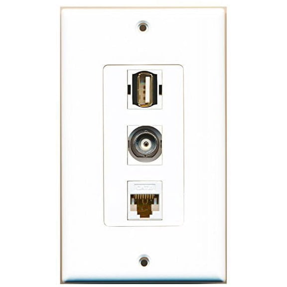 RiteAV - 1 Port USB A-A and 1 Port BNC and 1 Port Cat6 Ethernet White Decorative Wall Plate Decorative