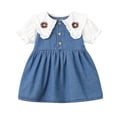 thumbnail image 5 of Fengqque Girls Ruffled Peter Pan Collar Denim Dress Puff Short Sleeves Partial Front Buttons A-Line Casual Dress Blue-A 18-24 Months, 5 of 8