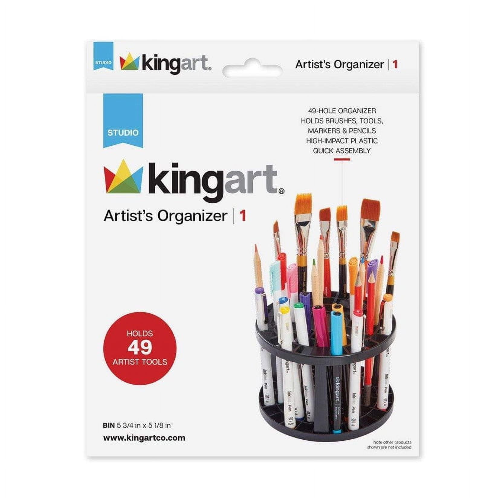 (2 pack) KINGART Plastic Pencil & Brush Holder, Desk Organizer for Pens, Paint Brushes & Markers, 49 Holes