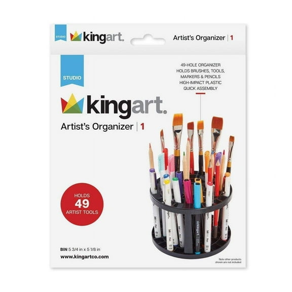 KINGART Plastic Pencil & Brush Holder, Desk Organizer for Pens, Paint Brushes & Markers, 49 Holes