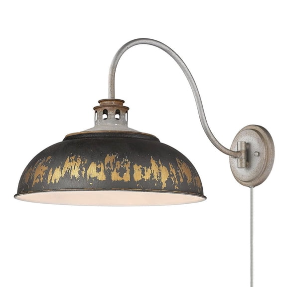 Golden Lighting Kinsley 1-light Swing Arm Wall Lamp in Antique Black Iron shade