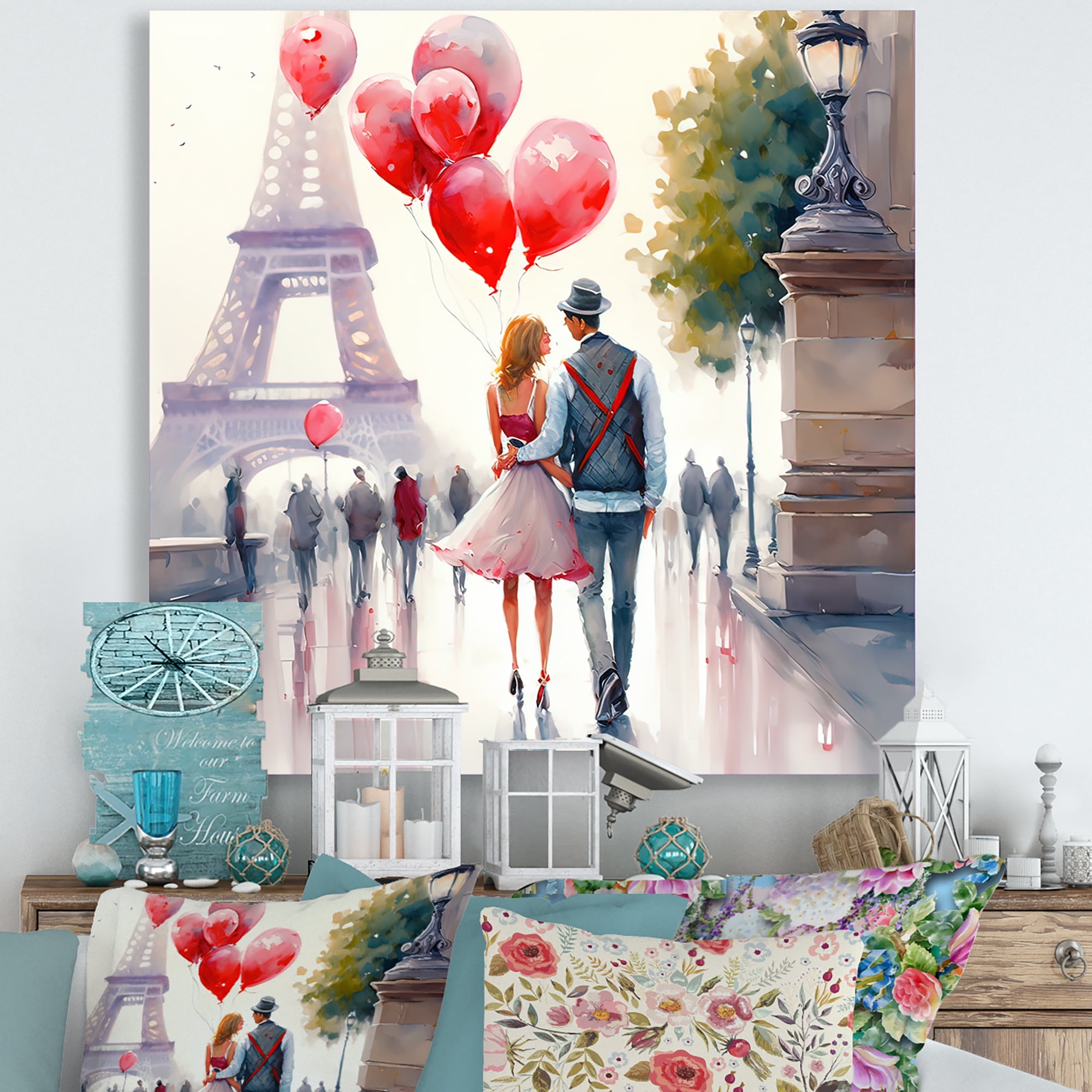 Designart Couples In Love In Paris III Canvas Wall Art