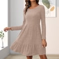 thumbnail image 2 of Sngxgn Women's Fall Elegant Dress Long Sleeve Crewneck Tie Waist Slim Rib Knit Slit Bodycon Midi Dress(Khaki,XXL), 2 of 5