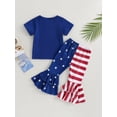 thumbnail image 4 of Bagilaanoe 4th of July Clothes for Toddler Baby Girls Short Sleeve Letter Print T-Shirts Tops + Striped Patchwork Trousers 12M 18M 24M 3T 4T 5T Kids Independence Day Outfits 2pcs Long Pants Set, 4 of 9
