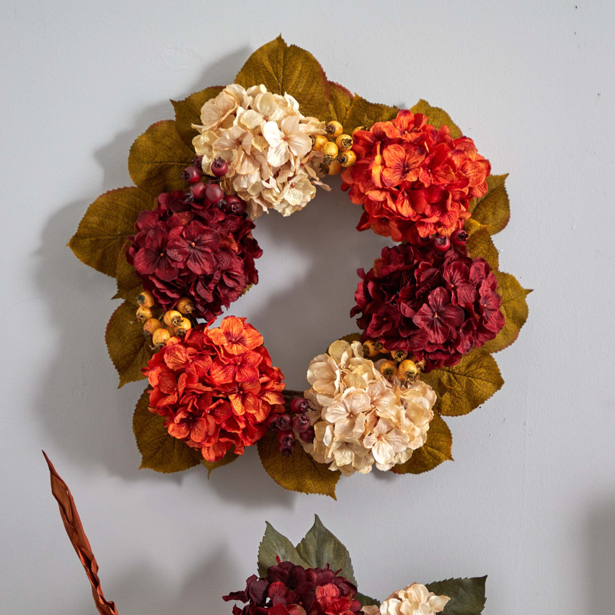 Nearly Natural Plastic 20in. Hydrangea Berry Artificial Wreath (Assorted Colors)
