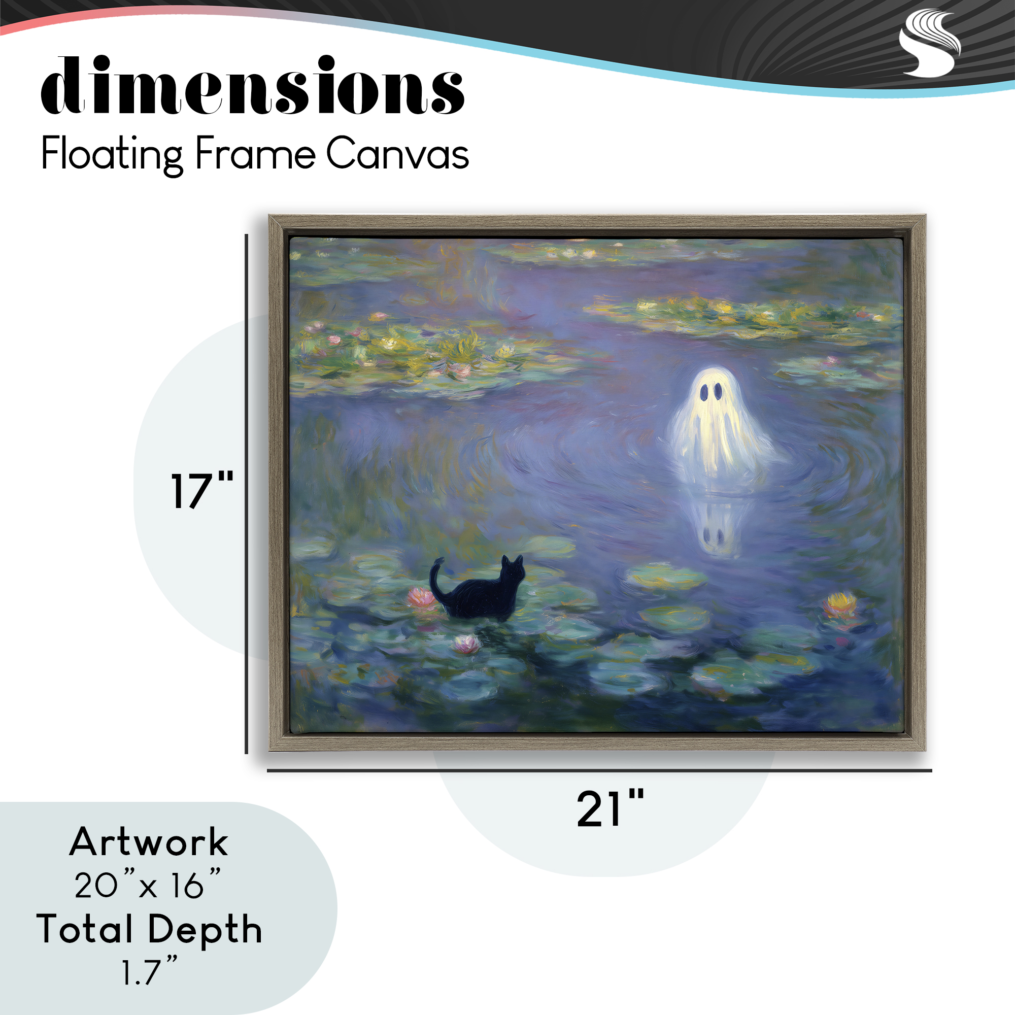 Water Lilies with Ghost & Kitty Brown Framed Floater Canvas Wall Art, design by Arlington Prints