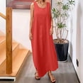 thumbnail image 2 of JIAYUE Women's Dress Ankle-Length Casual Round Neck Summer Sleeveless Adjustable Straps Buttons Long With Pocket Versatile Female Dresses, 2 of 5