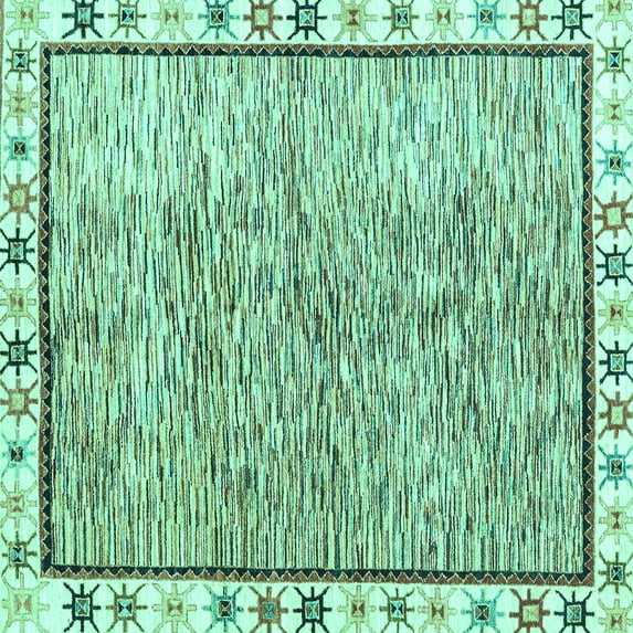 Ahgly Company Machine Washable Indoor Square Abstract Turquoise Blue Modern Area Rugs, 5' Square