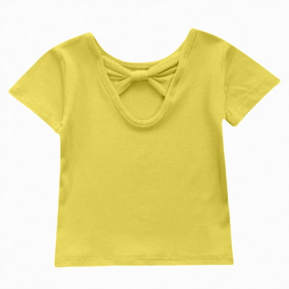 Toddler Girls solid color short sleeve shirt T Shirts Ruffle Short Sleeve Summer 0-24 Months 2t 3t 4t 5t 6t 7t Pleated Crewneck Casual Tops Tees Blouses Gibobby,12-24 Months,Yellow