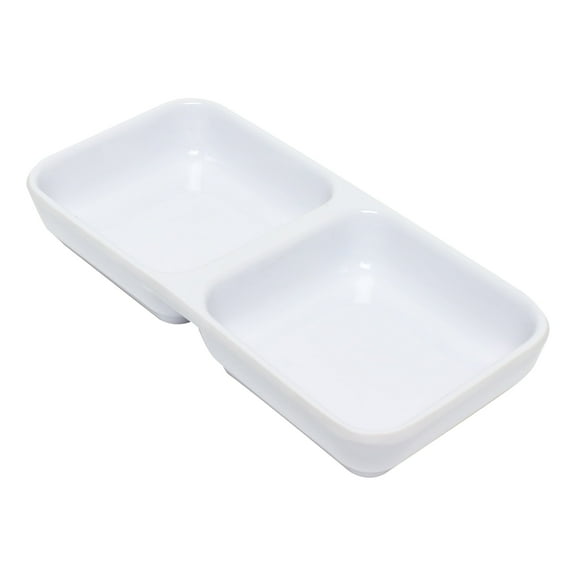 Excellante Classic White Extra Heavy Weight Melamine Dinnerware Collection 4 Oz, 6" X 3" Twin Sauce Dish, Comes in Dozen