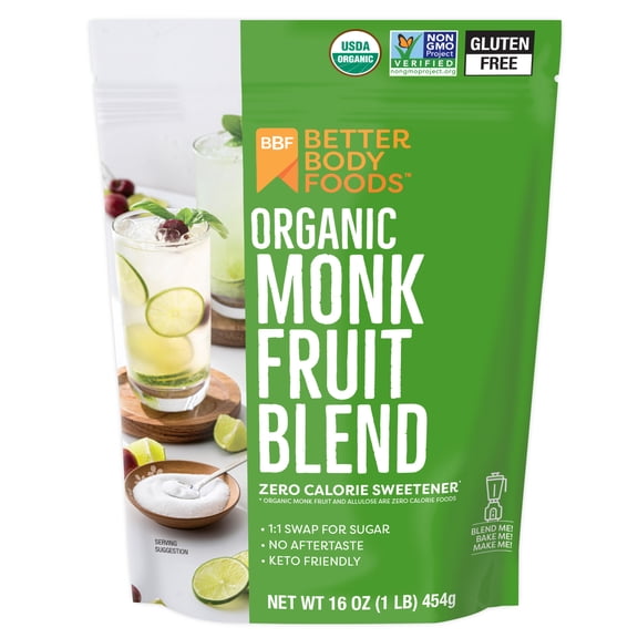 BetterBody Foods Organic Monk Fruit Sweetener Blend, Sugar Substitute, 1 lb