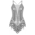 thumbnail image 5 of Miutii Women Sequins Tassel Latin Dance Leotard Cross Back Bodysuit Dance Performance Costume Silver M, 5 of 8
