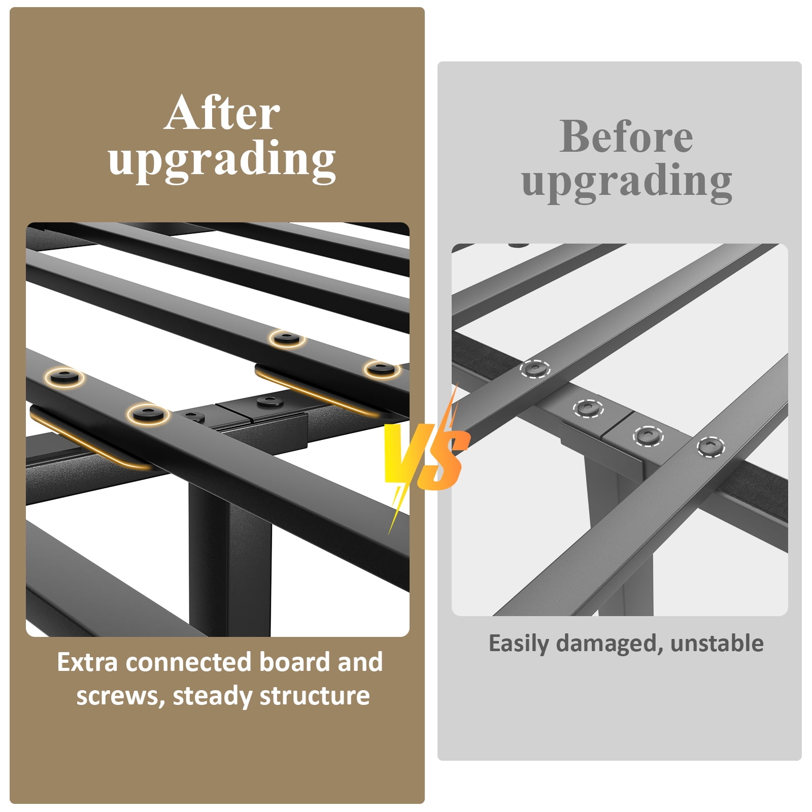 E-Ser Queen Size Metal Platform Bed Frame,Modern Headboard And Footboard,Adequate Under Bed Storage,No Box Spring Needed,Black