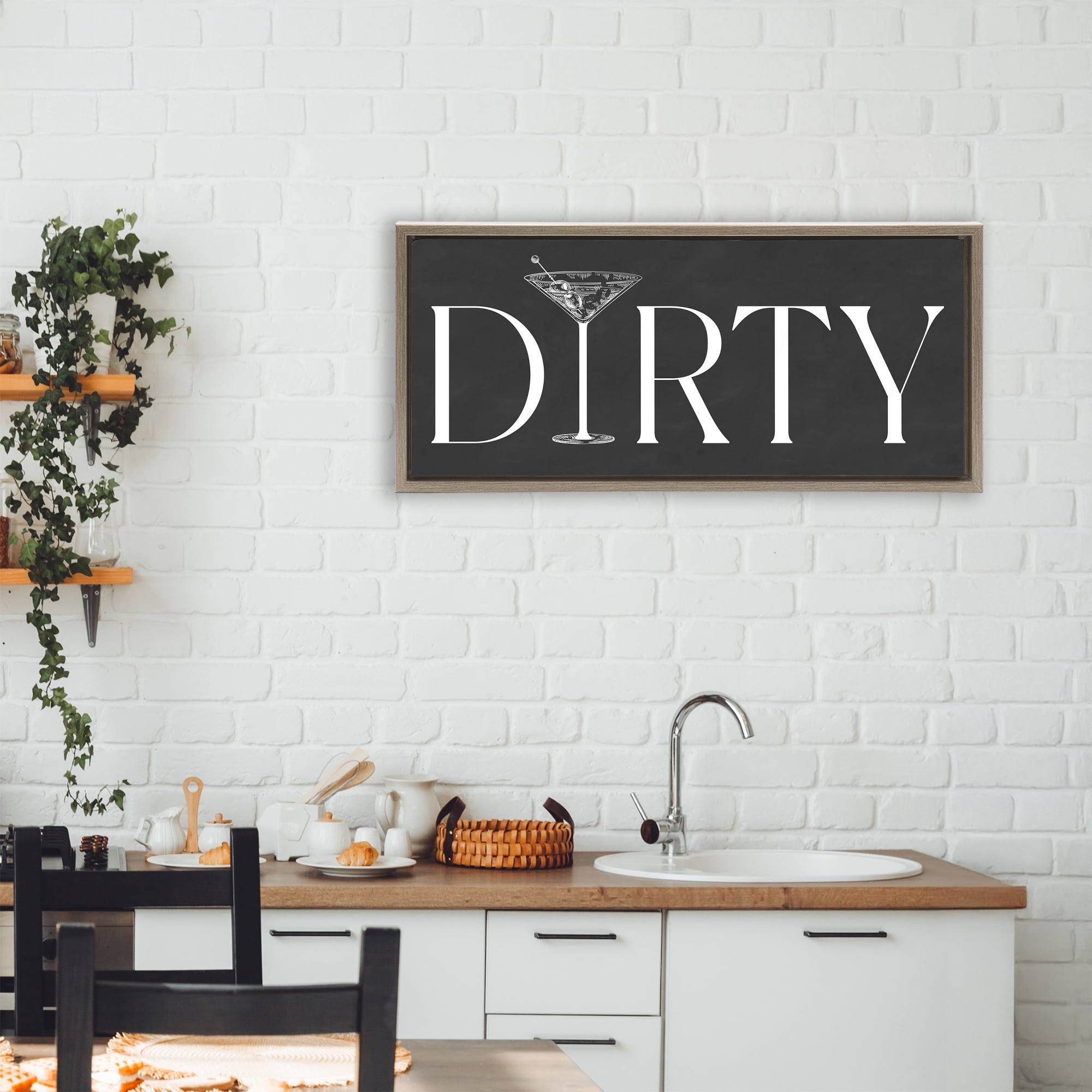 Stupell Industries Dirty Martini with Chalkboard Lettering Brown Framed Floater Canvas Wall Art, design by Lettered and Lined