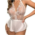 thumbnail image 2 of uublik Women's Loungewear Sets Valentine's Day Lace Bodysuit V Neck Nightgown Sleepwear White M, 2 of 3