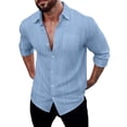 thumbnail image 2 of pstuiky camisas de manga larga para hombre, Camisa tipo cárdigan de manga larga con solapa y botones de color liso para hombre salir tops xl, 2 of 9