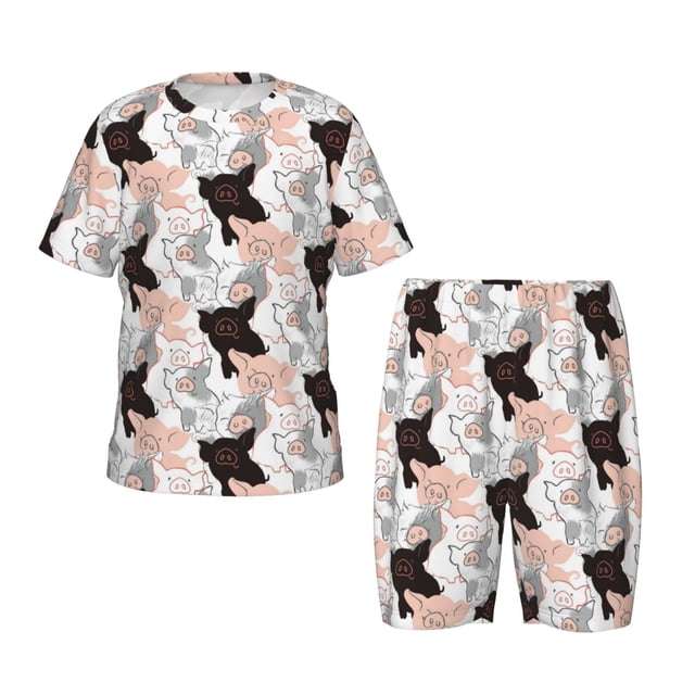 Balery Pigs Conjunto de Pijama Infantil de Manga Corta con Estampado – Ropa de Dormir de Algodón Suave-Large