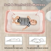 EONROACOO Folding Baby Bassinet Bedside Bassinet Travel Crib with Wheels, Pink