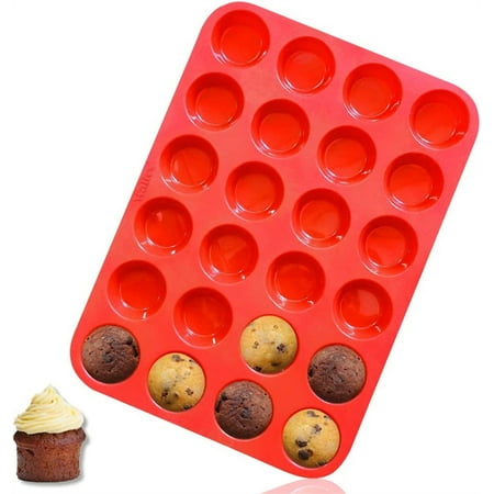 

Happon Silicone Muffin Pan Cupcake - Mini 24 Cups Muffin Tin Nonstick BPA Free Food Grade Silicone Molds Red