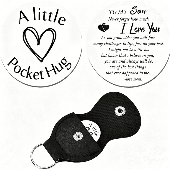 DESIGNICE to My Son Gifts from Mom Never Forget How Much I Love You Keychain for Son Birthday Christmas Gifts Pocket Hug Keychain Token for Son Motivational Inspirational Gifts with Leather Case