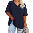 thumbnail image 2 of Langwyqu Solid Color V Neck Women Plus Size Casual Tee Shirt Loose Fit Tunic Tops, 2 of 5