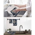 thumbnail image 5 of Navy Blue Brown Boho Hand Towels Set, Waffle Weave Kitchen Towels 3 Pieces, Vintage Geometric Southwestern Microfiber Hair Face Bath Tea Towel Absorbent Quick Drying Cleaning Dish Cloths, 15.7"x23.6", 5 of 7