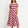 thumbnail image 4 of Karymi Stripe Boat Neck Short Sleeve Midi Dress, Vertical & Diagonal Stripe Patchwork Side Pockets Flowy A-Line Casual Sundress Easter Dresses for Women 2026, 4 of 5