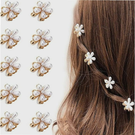 Pearl Claw Clip, Mini Retro Hair Clips with Daisy Flower, Artificial Bangs Clips Decorative Hair Accessories for Women Girls (10 Pack)