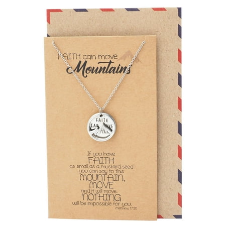 Mountain Range Necklace Quan Jewelry Faith Necklace for Women, Mountain Pendant with Inspirational Quote, Silver Tone ()