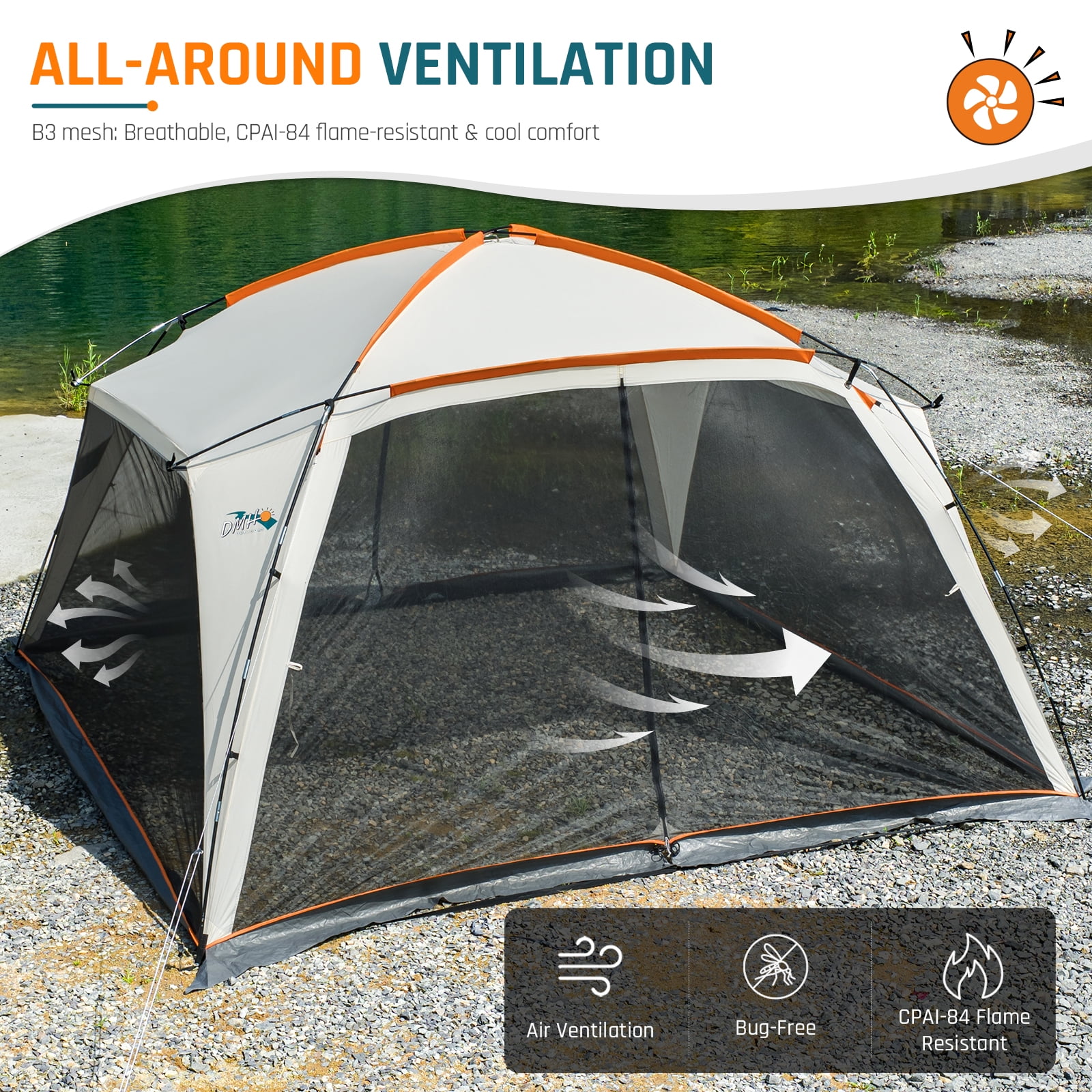 12x12ft Screen House Tent with 2 Zipper Doors Screen Tent for Camping Outdoor Activities