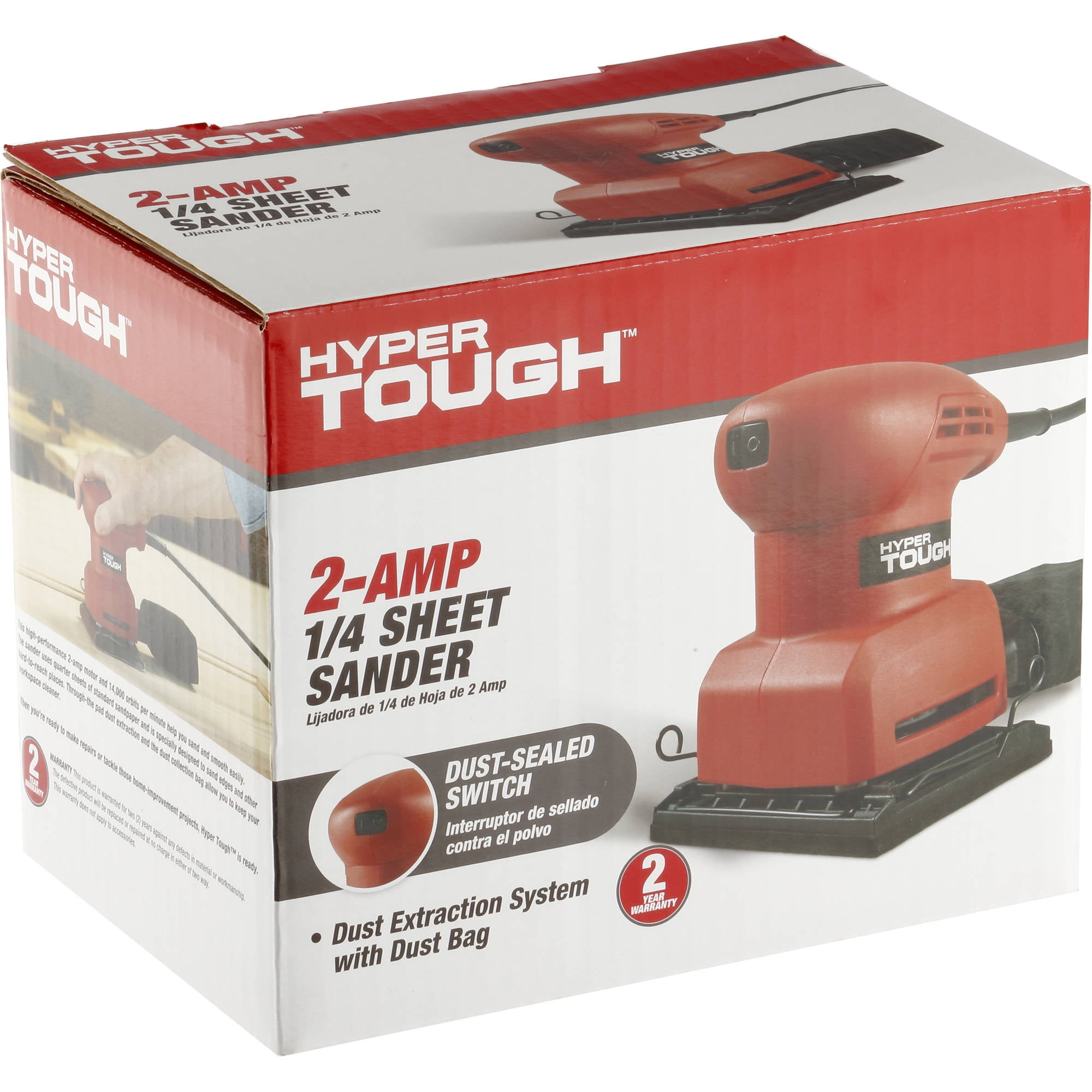 Hyper Tough 2.0Amp 1/4 Sheet Sander Palm Wood Sander Includes Dust Bag