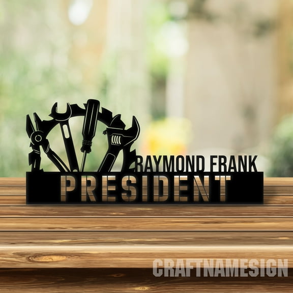 Craftnamesign Custom Wooden Mechanic Desk Name Plate, Mechanical Engineer Metal Nameplate