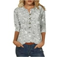 thumbnail image 2 of Fiudx Liquidación de Ahorros de Verano Camiseta Holgada de Manga 3/4 con Botones Estampados para Mujer, 2 of 5